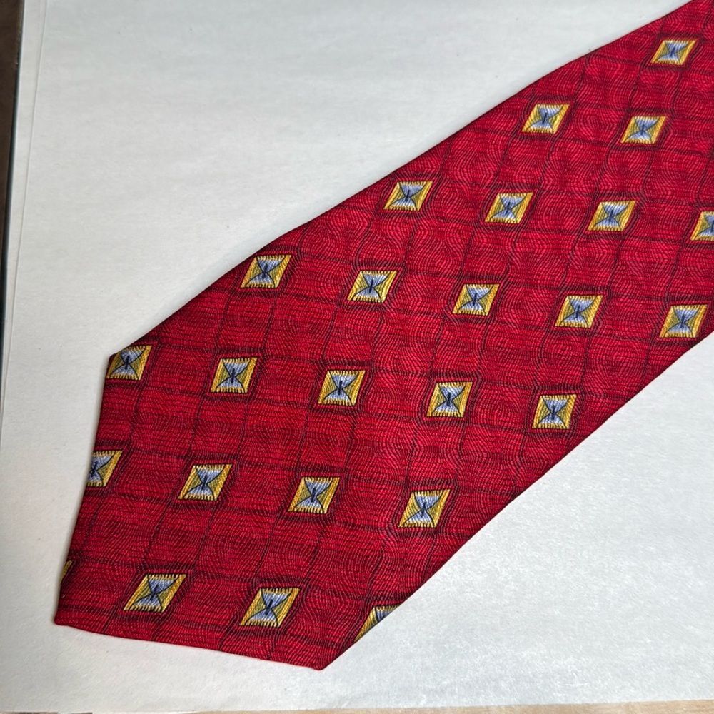 Robert Talbott Studio Silk Tie Red with Gold Blue Diamond Pattern NWT